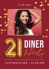 Uitnodiging 21 diner hip modern confetti goud foto