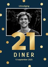  Uitnodiging 21-diner met donkerblauw gouden confetti