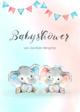 Uitnodiging babyshower blauw/roze