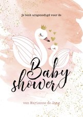 Uitnodiging Babyshower meisje zwaan zwaantjes