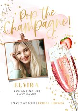 Uitnodiging Bridal Shower champagne watercolour goudlook