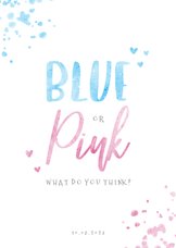 Uitnodiging gender reveal blue or pink confetti