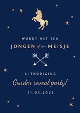 Uitnodiging gender reveal party baby jongen meisje unicorn
