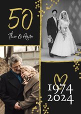 Uitnodiging jubileum 50 jaar getrouwd met twee trouwfoto's