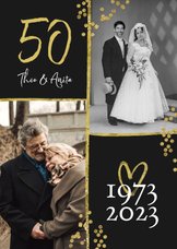 Uitnodiging jubileum 50 jaar getrouwd met twee trouwfoto's