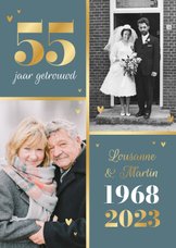 Uitnodiging jubileum 55 jaar getrouwd met twee trouwfoto's