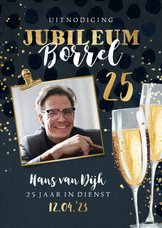 Uitnodiging jubileum borrel 25 jaar champagne goudfolie clip