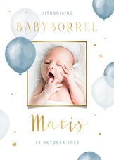 Uitnodiging kraamfeest ballonnen hartjes babyborrel 