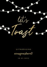 Uitnodiging nieuwjaarsborrel 'let's toast' en lampjes