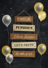 Uitnodiging pensioen bordjes met feestelijke ballonnen