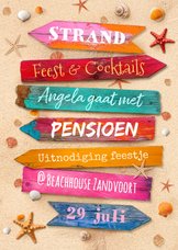 Uitnodiging strand feest beach party pensioen wegwijzers