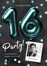 Uitnodiging verjaardag 16 jaar jongen ballonnen