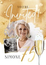 Uitnodiging verjaardag 75 jaar champagne waterverf foto