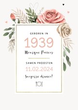 Uitnodiging verjaardag vrouw vintage bloemen jaartal