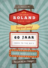 Uitnodiging verjaardagsfeest man retro vintage signs