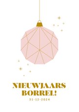 Uitnodiging voor een nieuwjaarsborrel met roze kerstbal 