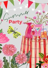 Uitnodiging zomerfeest tuin feest met cocktails en bloemen