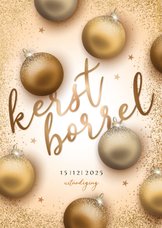 Uitnodigingskaart kerstborrel gouden kerstballen