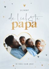Vaderdagkaart 2 foto's liefste papa lichtblauw met hartjes
