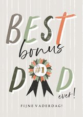 Vaderdagkaart 'Best Bonus Dad' met lint en verticale lijnen