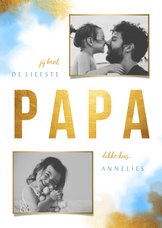 Vaderdagkaart gouden 'PAPA' met foto's en waterverf