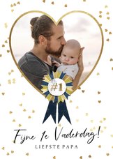 Vaderdagkaart met grote foto in hart van goud en lint