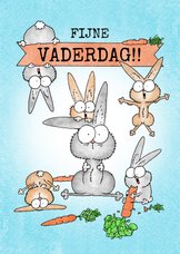Vaderdagkaart met vader konijn en veel vrolijke konijntjes