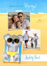 Vakantiekaart humor koala met zonnebril fotocollage strand