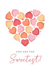 Valentijnskaart hartjes snoep confetti you are the sweetest 