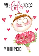 Valentijnskaart jongen met bloemen