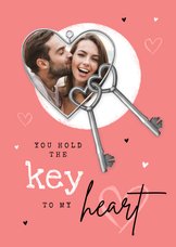 Valentijnskaart key to my heart sleutel foto hartjes