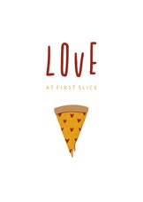Valentijnskaart love at first slice pizza met hartjes