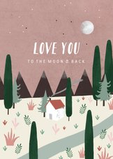 Valentijnskaart love you to the moon & back illustratie