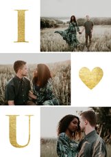 Valentijnskaart met gouden typografie en foto's