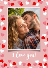 Valentijnskaart met kader van hartjes en foto