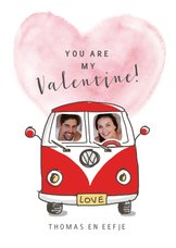 Valentijnskaart met vw busje met hart en foto's