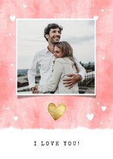 Valentijnskaart met waterverf, hartjes en foto