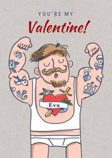 Valentijnskaart van man met tatoeage met naam