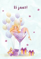 Verjaardag jongedame met ballonnen en pakjes