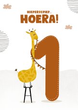 Verjaardagkaart 1e verjaardag met een giraf