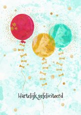 Verjaardagkaart glitters en ballonnen