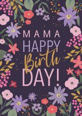 Verjaardagkaart mama bloemen met lila en paars