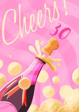 Verjaardagkaart roze ploppende champagne