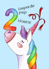 Verjaardagskaart 2 jaar unicorn
