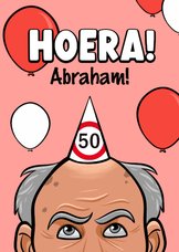 Verjaardagskaart Abraham grappig man grijs kaal ballonnen