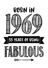 Verjaardagskaart born in 1969 - 55 years of being fabulous
