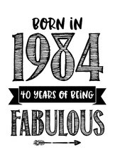 Verjaardagskaart born in 1984 - 40 years of being fabulous