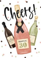 Verjaardagskaart cheers champagne wijn confetti