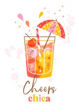 Verjaardagskaart cheers cocktail parasol oranje geel roze
