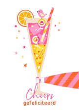 Verjaardagskaart cheers cocktail roze geel